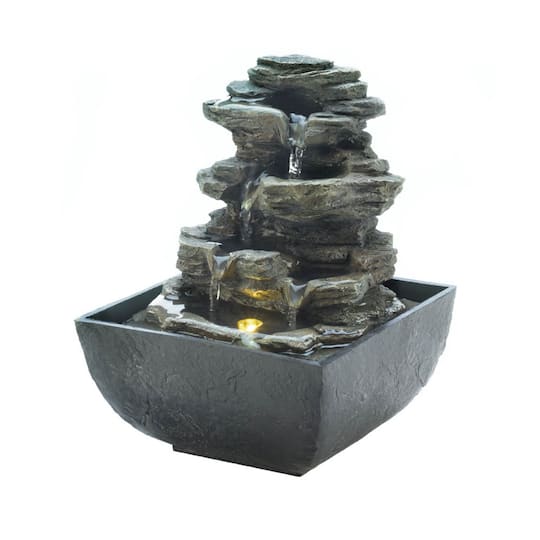 7" Tiered Rock Formation LED Tabletop Fountain